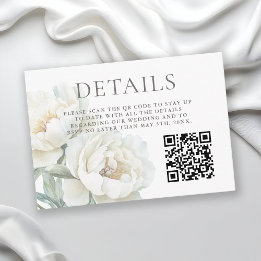 Carte D'accompagnement White Peonies Floral Wedding Details QR code