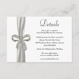 Carte D'accompagnement White Ribbon Diamond Bow Détails du Mariage