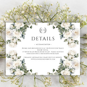 Carte D'accompagnement White Rose Wreaths Green Mariage Détails