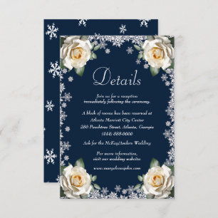 Carte D'accompagnement White Roses Snowflake Noël Détails du Mariage