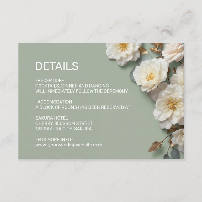 Carte D'accompagnement White Roses Textured Flowerds Details (Devant)