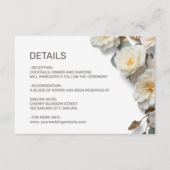 Carte D'accompagnement White Roses Textured Flowerds Details (Devant)