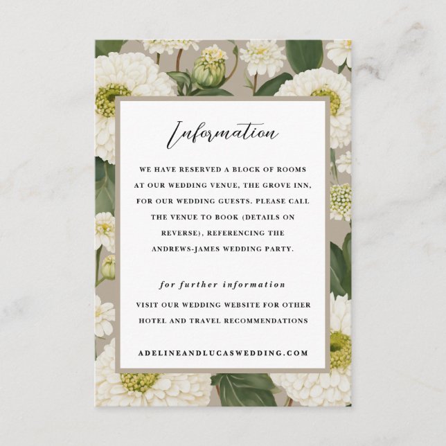 Carte D'accompagnement White Zinnia Flower Hotel Information Mariage (Devant)
