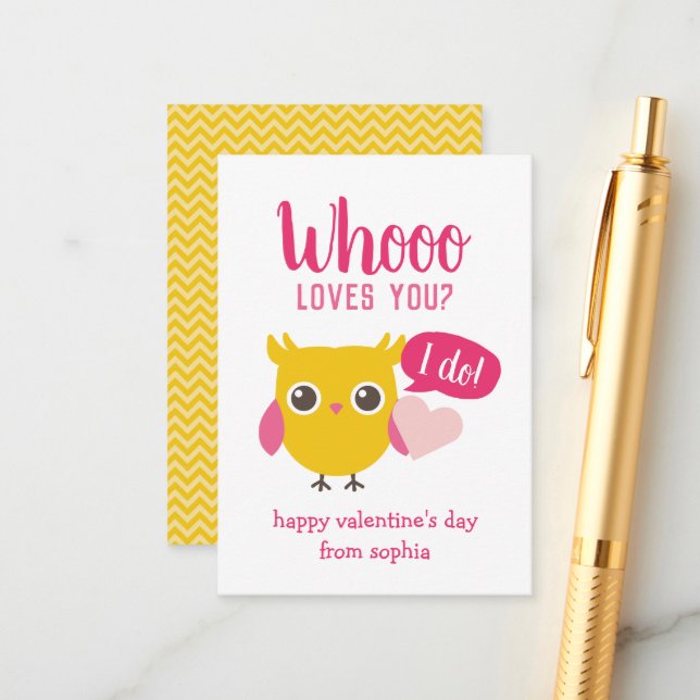 Carte D'accompagnement Whooo Loves You Owl Kids School Valentine's Cards (Devant/Arrière en situation)