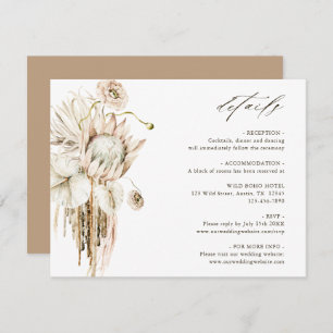 Carte D'accompagnement Wild Boho Protea Pampas Grass Mariage Détails