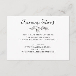 Carte D'accompagnement Wild Bouquet Mariage Hotel Information Card   B&W