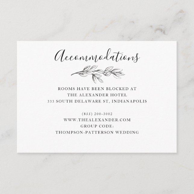 Carte D'accompagnement Wild Bouquet Mariage Hotel Information Card | B&W (Devant)