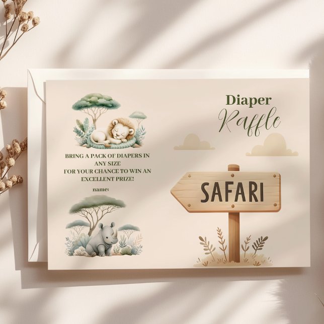 Carte D'accompagnement Wild One Safari Animaux Garçon Bébé Raffle Diapper (Créateur téléchargé)
