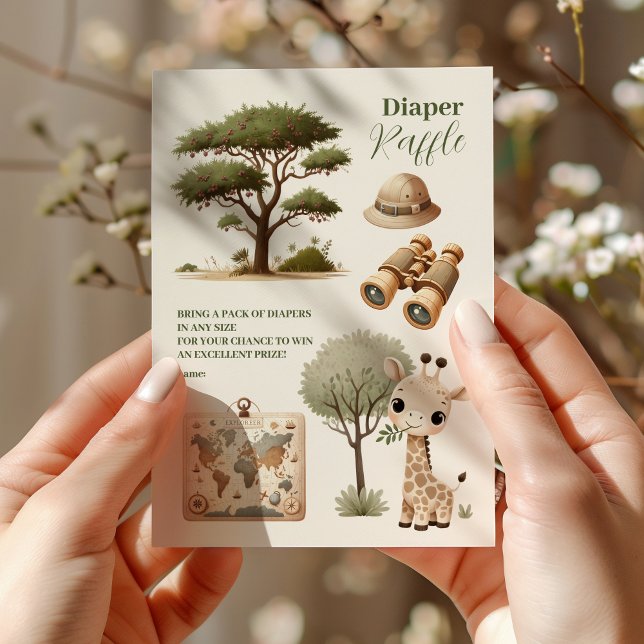 Carte D'accompagnement Wild One Safari Animaux Garçon Bébé Raffle Diapper (Créateur téléchargé)