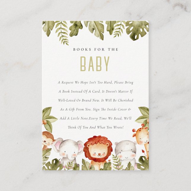 Carte D'accompagnement Wild Tropical Safari Animaux Livres Pour Baby show (Devant)