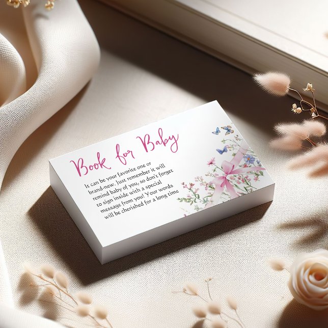 Carte D'accompagnement Wildflower Floral Pink Bow Book for Baby Shower (Créateur téléchargé)
