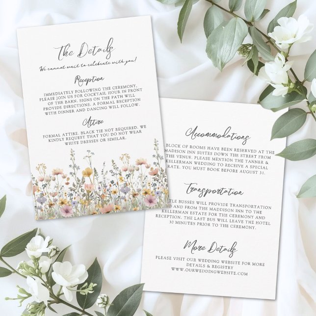 Carte D'accompagnement Wildflower Floral Wedding Details (Wildflower Floral Wedding Details Enclosure Card)