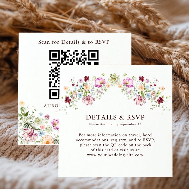 Carte D'accompagnement Wildflower Garden Wedding Details & RSVP QR Code  (Créateur téléchargé)