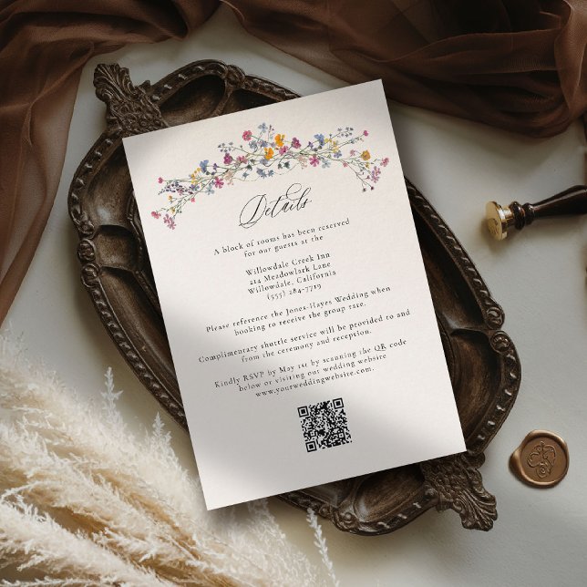 Carte D'accompagnement Wildflower Grace Elegant QR Code Wedding Details (wildflower wedding theme details romantic colorful watercolor pastel floral timeless modern classic)