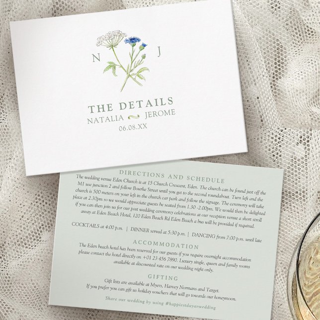 Carte D'accompagnement Wildflower watercolor wedding details  (Créateur téléchargé)