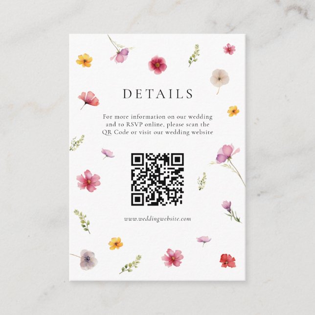 Carte D'accompagnement Wildflower Wedding Details Qr Code (Devant)