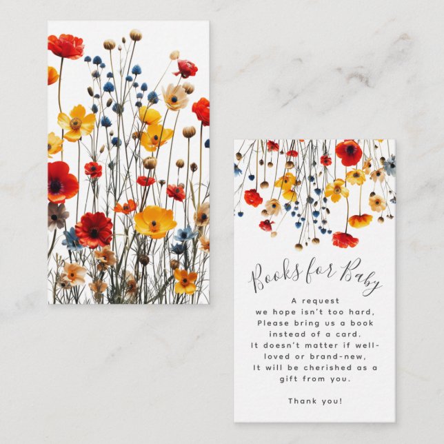 Carte D'accompagnement Wildflowers Elegant Baby Shower Books for Baby (Devant / Derrière)