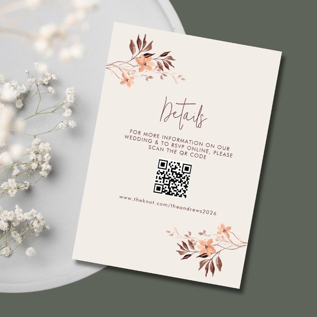Carte D'accompagnement Wildlfower Boho QR Site Mariage (Wildlfower Boho QR Wedding Website Enclosure Card)