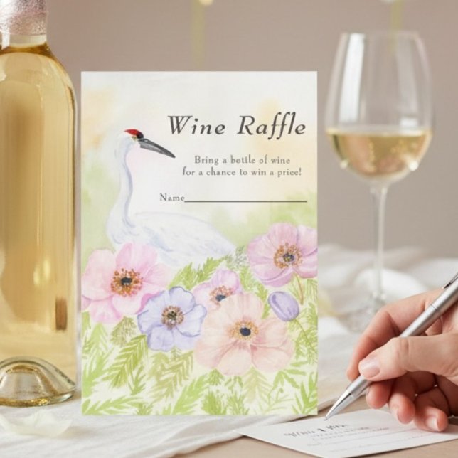 Carte D'accompagnement Wine Raffle Bridal Shower Whooping Crane Anemones  (Créateur téléchargé)
