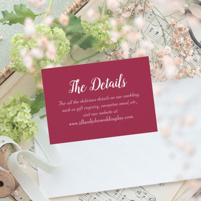 Carte D'accompagnement Wine Red Style Simple Détails du Mariage (In Situ Wedding)
