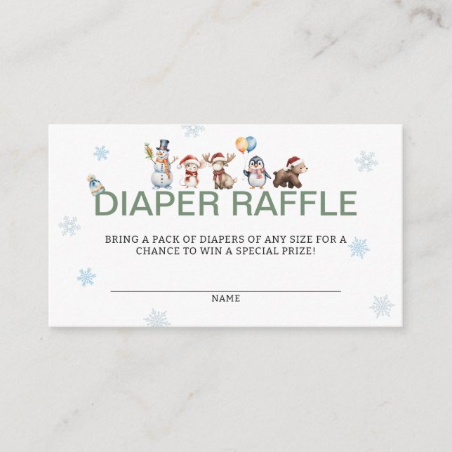 Carte D'accompagnement Winter Animal Baby Shower Diaper Raffle  (Devant)