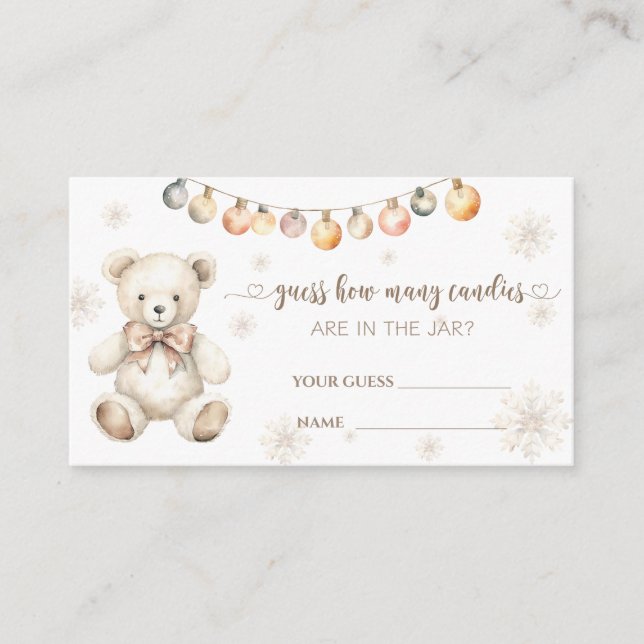 Carte D'accompagnement Winter Bear Baby shower devinez combien de bonbons (Devant)