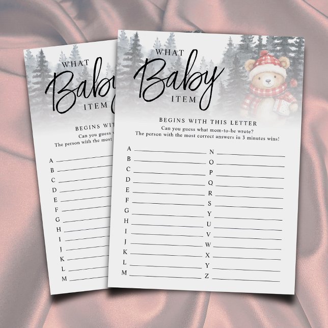 Carte D'accompagnement Winter Bear What Baby Item Baby shower Jeu (Créateur téléchargé)