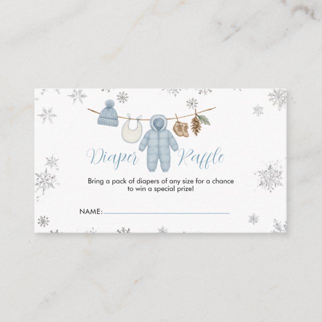 Carte D'accompagnement Winter Blue Boy Baby Shower Snow Diaper Raffle (Devant)