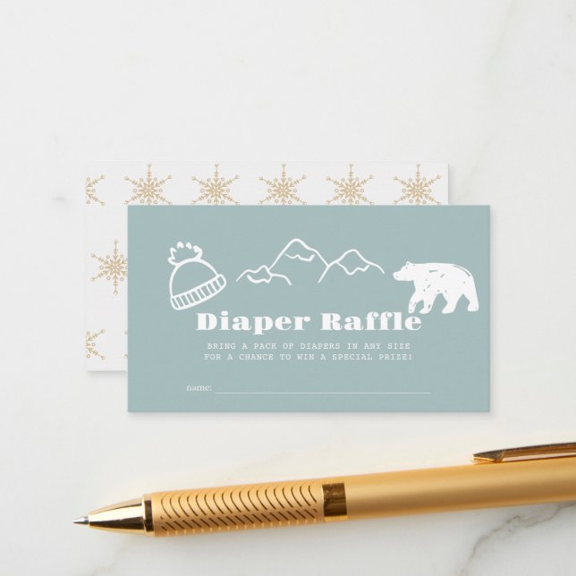 Carte D'accompagnement Winter Blue Hand-Drawn Baby Diaper Raffle Ticket (Devant/Arrière en situation)
