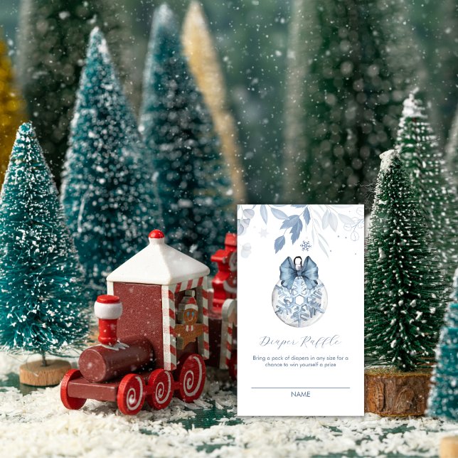 Carte D'accompagnement Winter Bow Snowflake Diaper Raffle Baby Shower (Winter Bow Snowflake Diaper Raffle Baby Shower Enclosure Card)