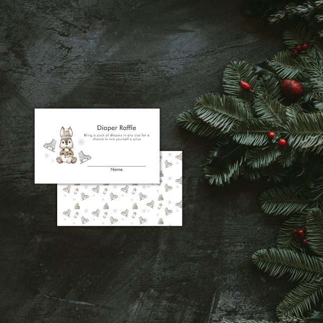 Carte D'accompagnement Winter Bunny Ice Skate Diaper Raffle Baby Shower (Winter Bunny Ice Skate Diaper Raffle Baby Shower Enclosure Card)