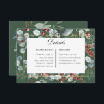 Carte D'accompagnement Winter Christmas Green Details Mariage<br><div class="desc">Ce design présente des baies de pin,  d'eucalyptus,  rouges et bleues,  ainsi que d'autres feuillages verts,  entourant un cadre mince en faux or et une zone de texte blanche. Il fait partie de la suite de cartes Mariage de Noël d'hiver créée par Simply Farmhouse Press.</div>