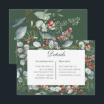 Carte D'accompagnement Winter Christmas Green Details Mariage<br><div class="desc">Ce design présente des baies de pin,  d'eucalyptus,  rouges et bleues,  ainsi que d'autres feuillages verts,  entourant un cadre mince en faux or et une zone de texte blanche. Il fait partie de la suite de cartes Mariage de Noël d'hiver créée par Simply Farmhouse Press.</div>