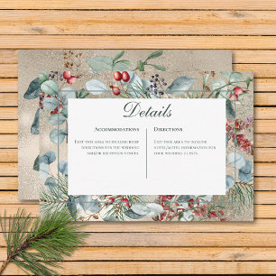 Carte D'accompagnement Winter Christmas Greenery Gold Détails Mariage
