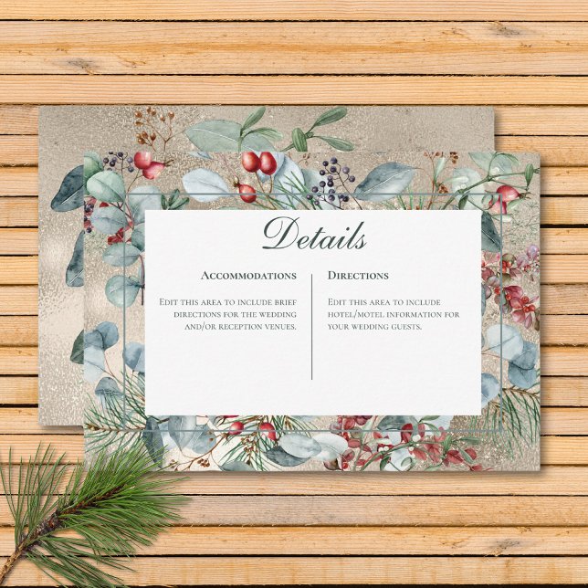 Carte D'accompagnement Winter Christmas Greenery Gold Détails Mariage (Winter Christmas Greenery Gold Details Wedding Enclosure Card)