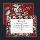 Carte D'accompagnement Winter Christmas Greenery Red Mariage Détails<br><div class="desc">Ce design présente des baies de pin,  d'eucalyptus,  rouges et bleues,  ainsi que d'autres feuillages verts,  entourant un cadre mince en faux or et une zone de texte blanche. Il fait partie de la suite de cartes Mariage de Noël d'hiver créée par Simply Farmhouse Press.</div>
