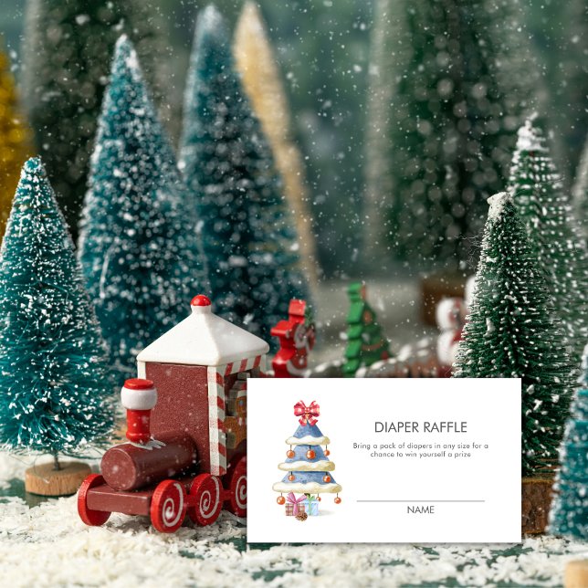 Carte D'accompagnement Winter Christmas Tree Diaper Raffle Baby Shower  (Winter Christmas Tree Diaper Raffle Baby Shower Enclosure Card)