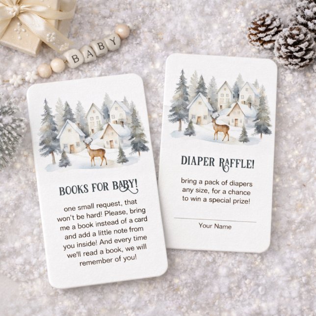 Carte D'accompagnement Winter Deer in Village Baby Shower Diaper Raffle (Winter Deer in Village Baby Shower Diaper Raffle Enclosure Card)