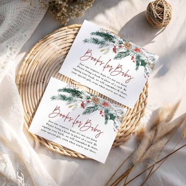 Carte D'accompagnement Winter Greenery Books For Baby Shower Card (Créateur téléchargé)