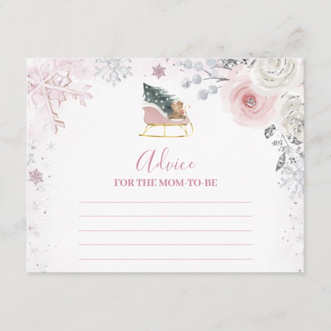 Carte D'accompagnement Winter Pastel Pink Snowflake Sleigh Advice For Mom (Devant)