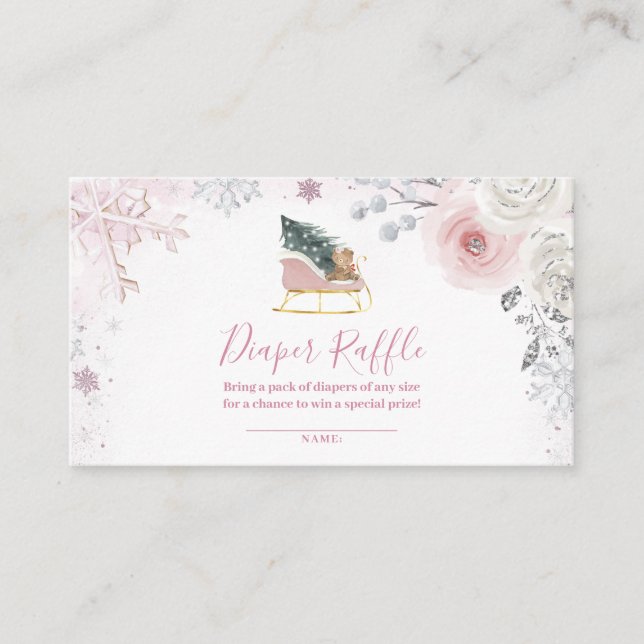 Carte D'accompagnement Winter Pastel Pink Snowflake Sleigh Diaper Raffle (Devant)
