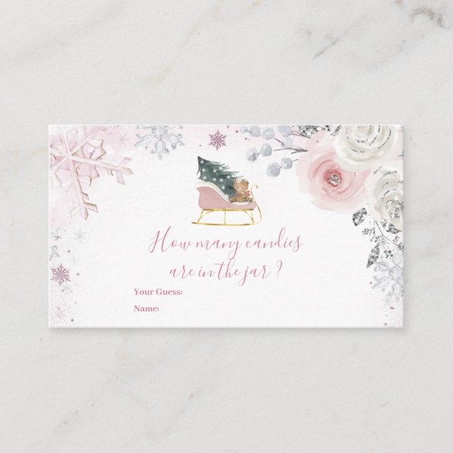 Carte D'accompagnement Winter Pink Snowflake Sleigh How Many Candies (Devant)