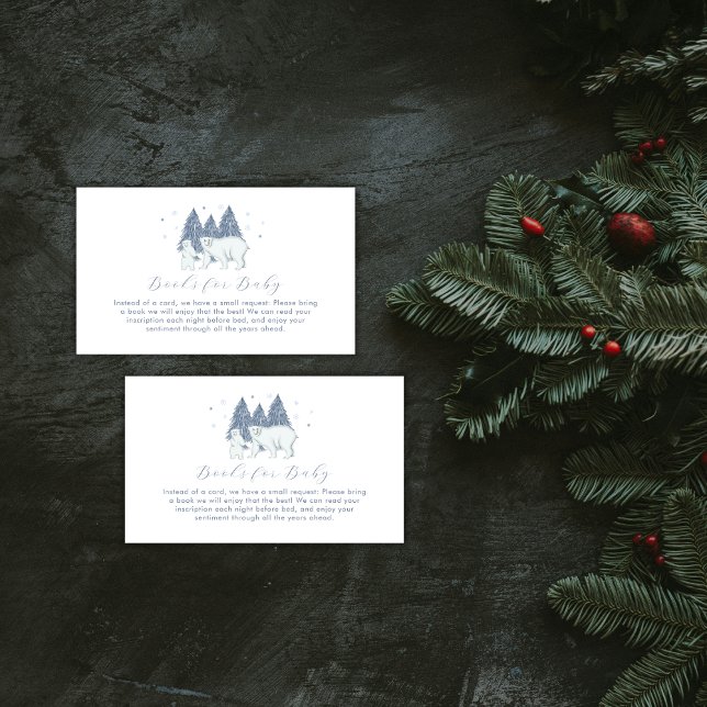 Carte D'accompagnement Winter Polar Bear Books For Baby Shower  (Winter Polar Bear Books For Baby Shower Enclosure Card)