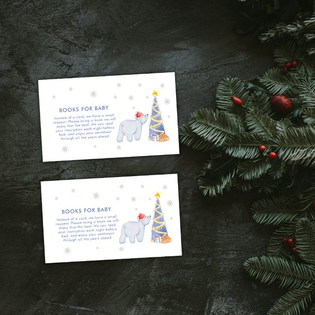 Carte D'accompagnement Winter Santa Polar Bear Books For Baby Shower  (Winter Santa Polar Bear Books For Baby Shower Enclosure Card)