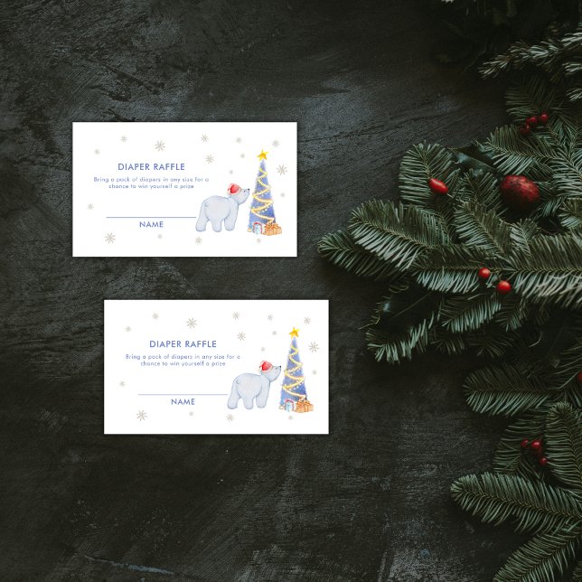 Carte D'accompagnement Winter Santa Polar Bear Diaper Raffle Baby Shower  (Winter Santa Polar Bear Diaper Raffle Baby Shower Enclosure Card)