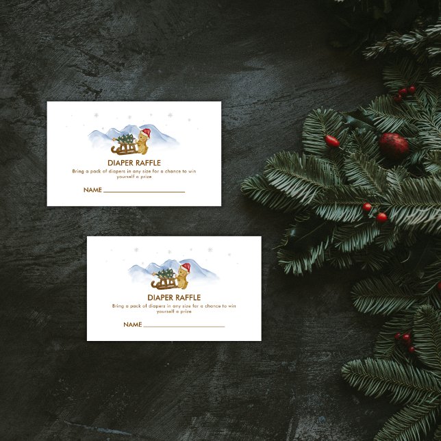 Carte D'accompagnement Winter Sleigh Bear Diaper Raffle Baby Shower (Winter Sleigh Bear Diaper Raffle Baby Shower Enclosure Card)
