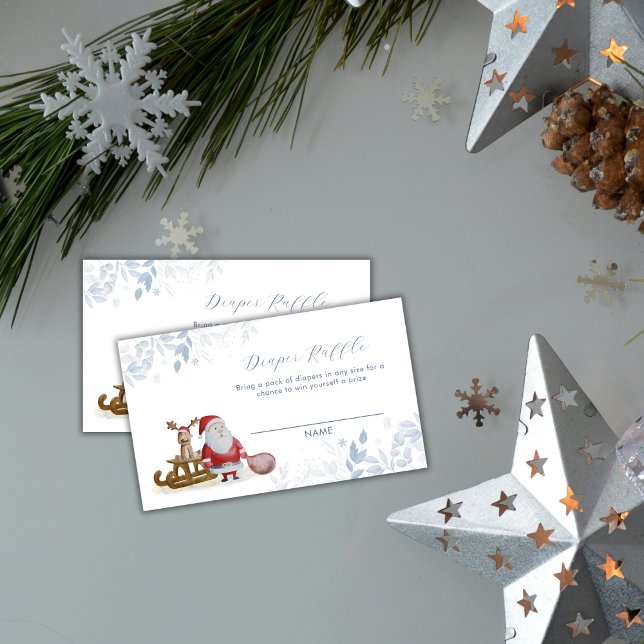 Carte D'accompagnement Winter Sleigh Santa Diaper Raffle Baby Shower  (Winter Sleigh Santa Diaper Raffle Baby Shower Enclosure Card)