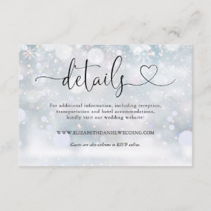 Carte D'accompagnement Winter Snowflakes Heart Script Détails du Mariage