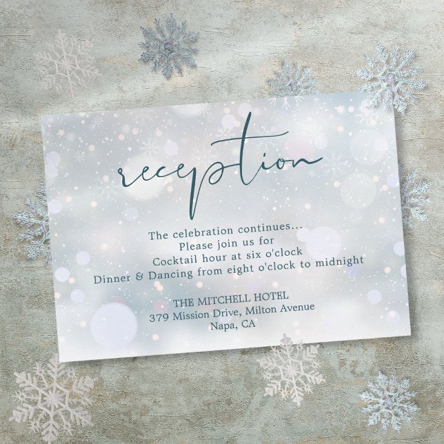 Carte D'accompagnement Winter Wonderland Script Neige Mariage Réception (Winter Wonderland Script Snow Wedding Reception Enclosure Card)