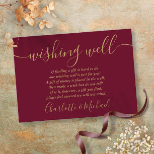 Carte D'accompagnement Wishing well Burgundy and Gold Mariage